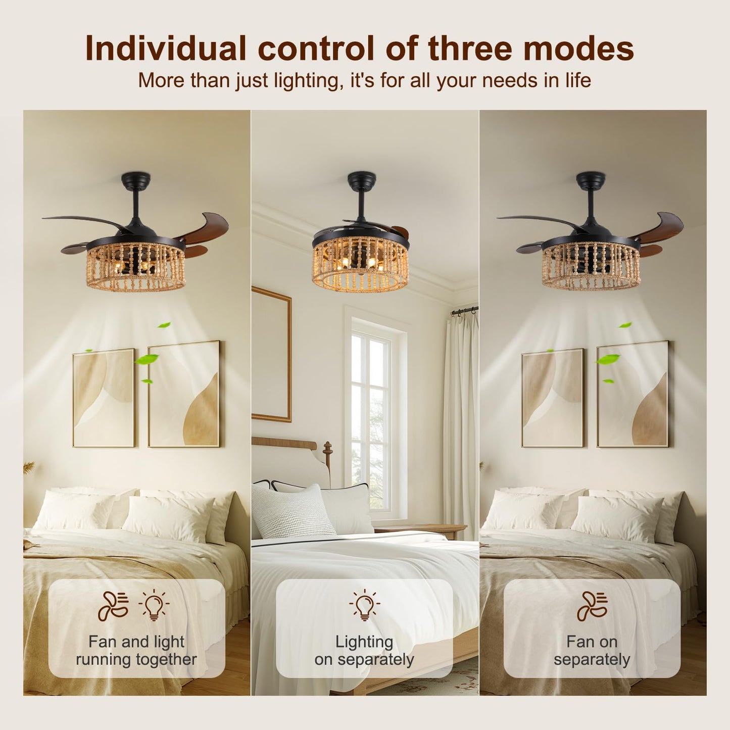APBEAMLighting 42'' Boho Retractable Ceiling Fan with Light