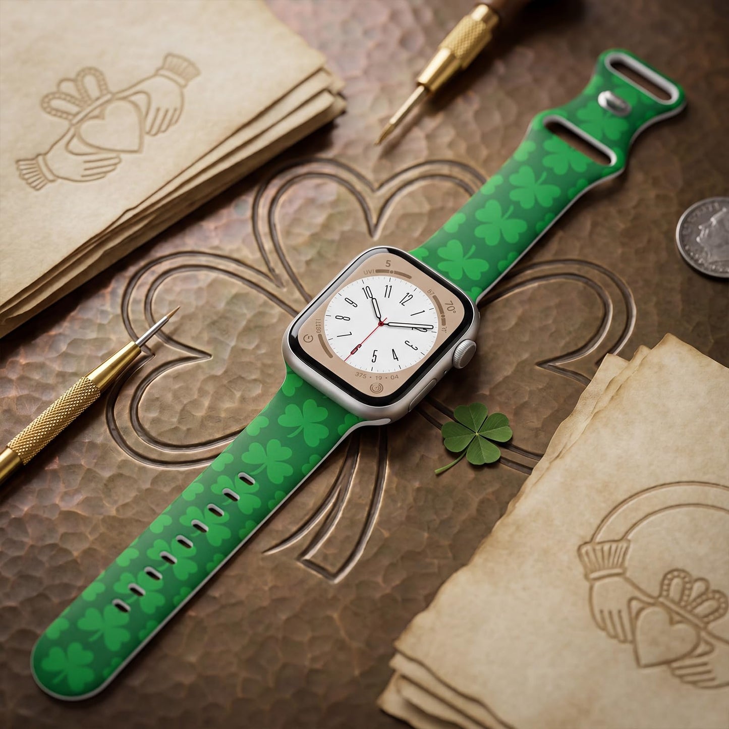 Lucky Clover Shamrock Band Compatible with Apple Watch Bands for Women Men 41mm 40mm 38mm 42mm 45mm 44mm 46mm 49mm, Silicone St Patricks Day Strap