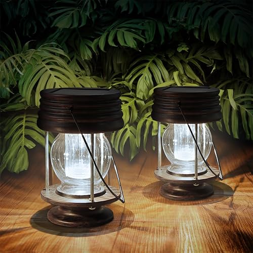 pearlstar Solar Lanterns Outdoor Hanging Solar Lights with Handle for Pathway Yard Patio Garden Decoration, Waterproof Outside Solar Table Lamp,2 Pack