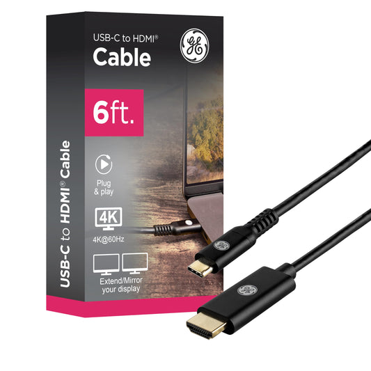 GE USB-C to HDMI 2.0 Cable, 6ft - 4K@60Hz UHD Video & Audio, Plug & Play, High-Speed 18Gbps, Compatible with MacBook, Chromebook, Laptops & More