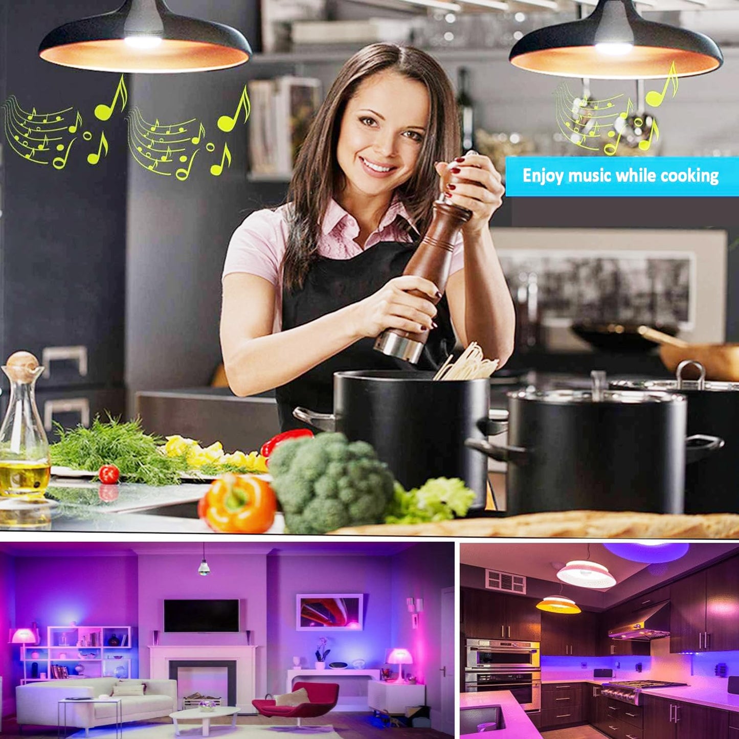Genolite Smart Light Bulb with Bluetooth Speaker 7W 350lm 2700-6500k E27 Controlled RGB Multi Color Adjustable and Dimmable by Wireless APP Music