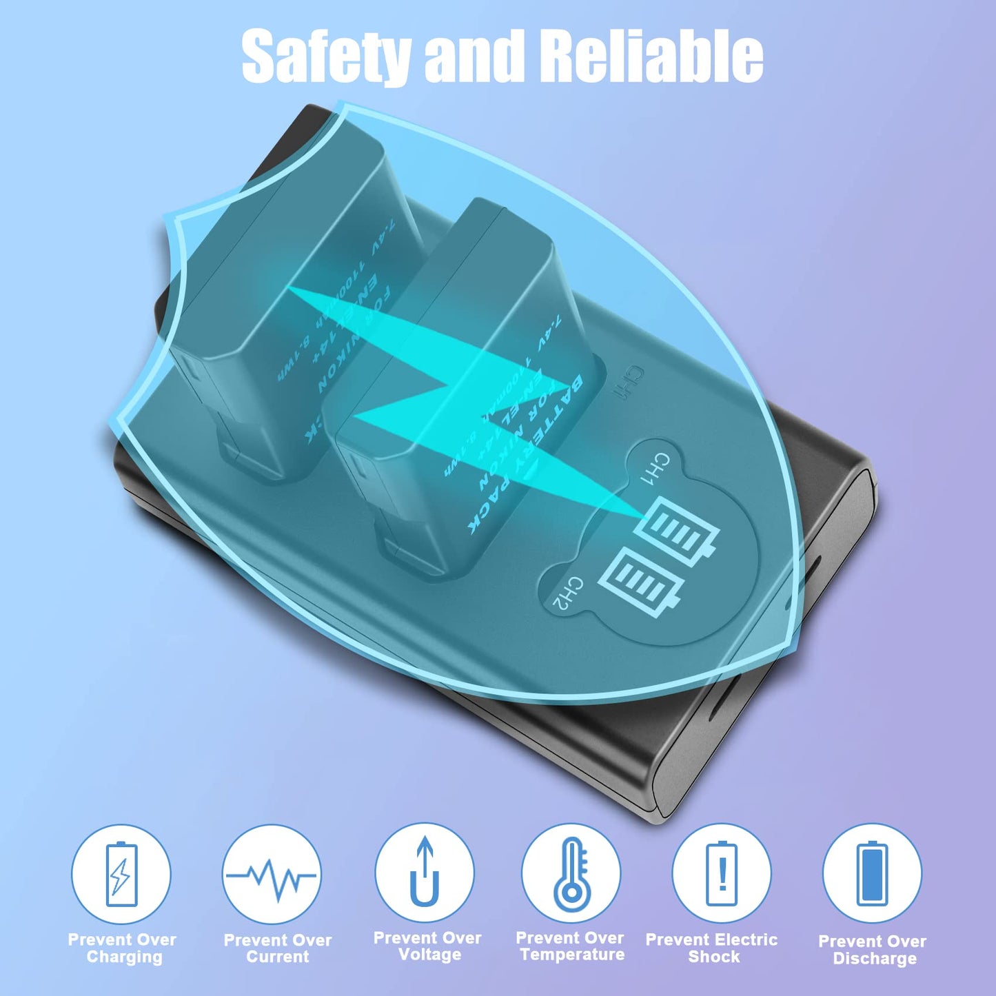 2-Pack EN-EL14 EN-EL14a Replacement Battery Dual USB Charger Set Compatible for Nikon D3200, D5600, D3500, D3300, D3400, D3100, D5100, D5200, D5300