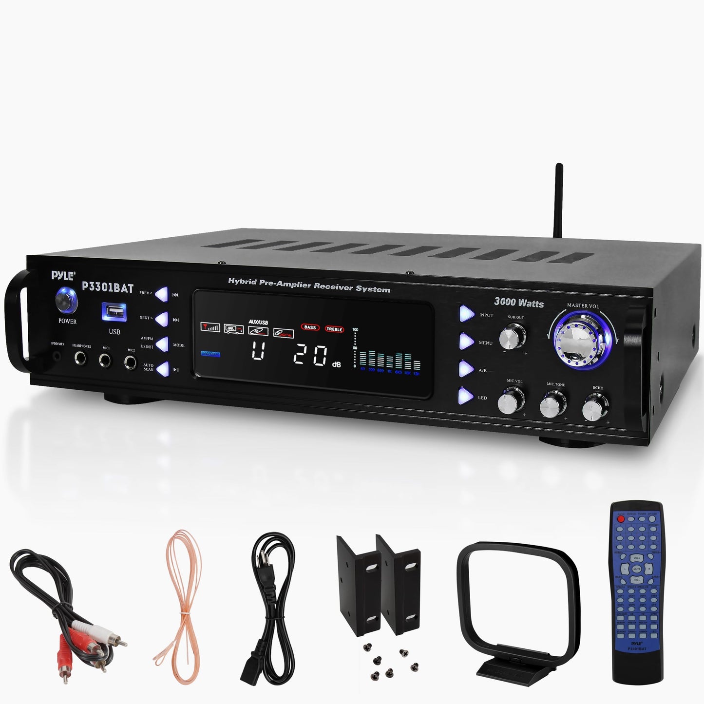 Pyle Bluetooth Home Stereo Amplifier - Hybrid Multi-Channel 3000 Watt Power Amplifier Home Audio Receiver System w/ AM/FM Radio, MP3/USB,AUX,RCA