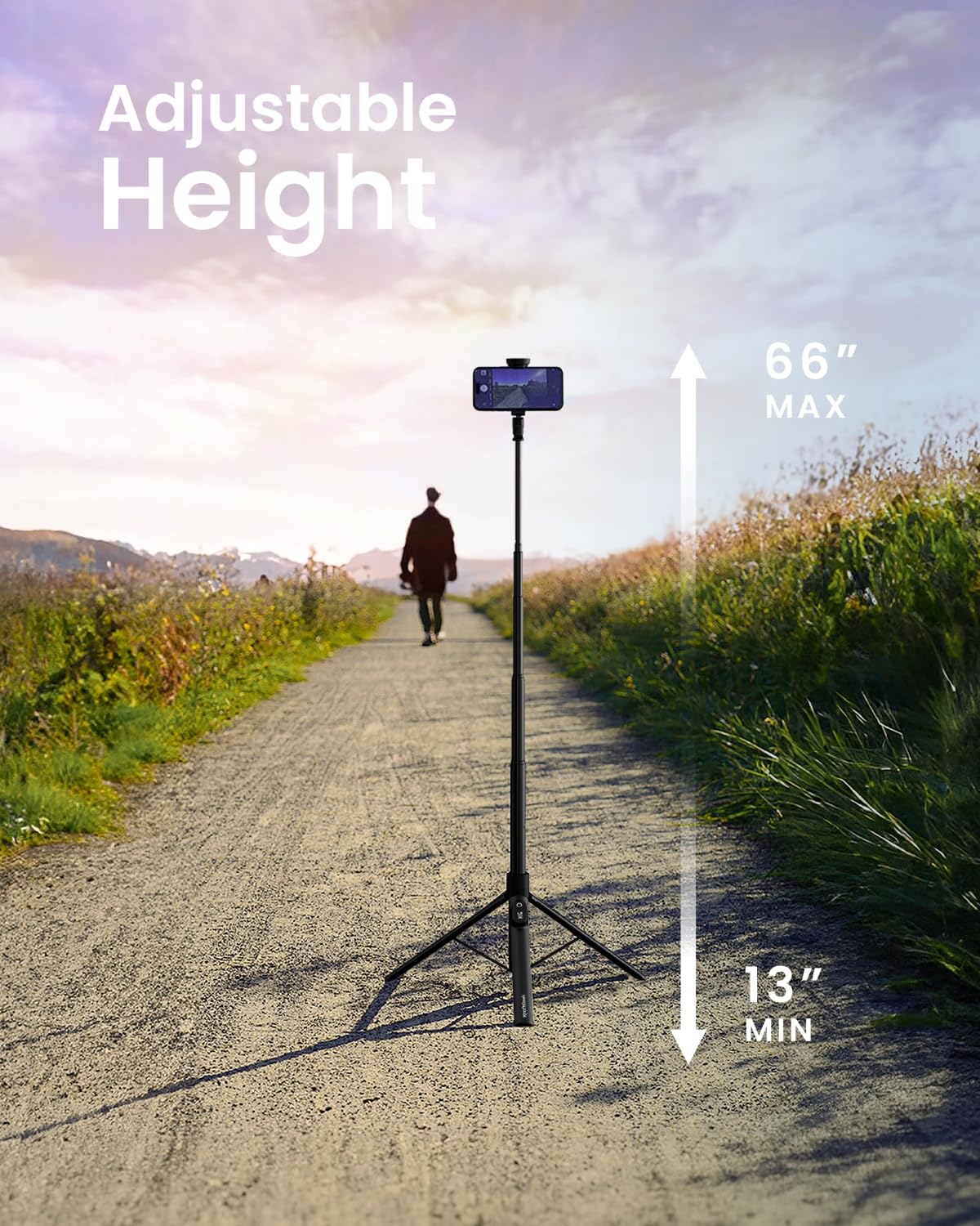 KraftGeek 66" JustTap Phone Tripod for iPhone, Automatic Selfie Stick for Cell Phone, Tripod Stand with Remote for Video Recording, Black