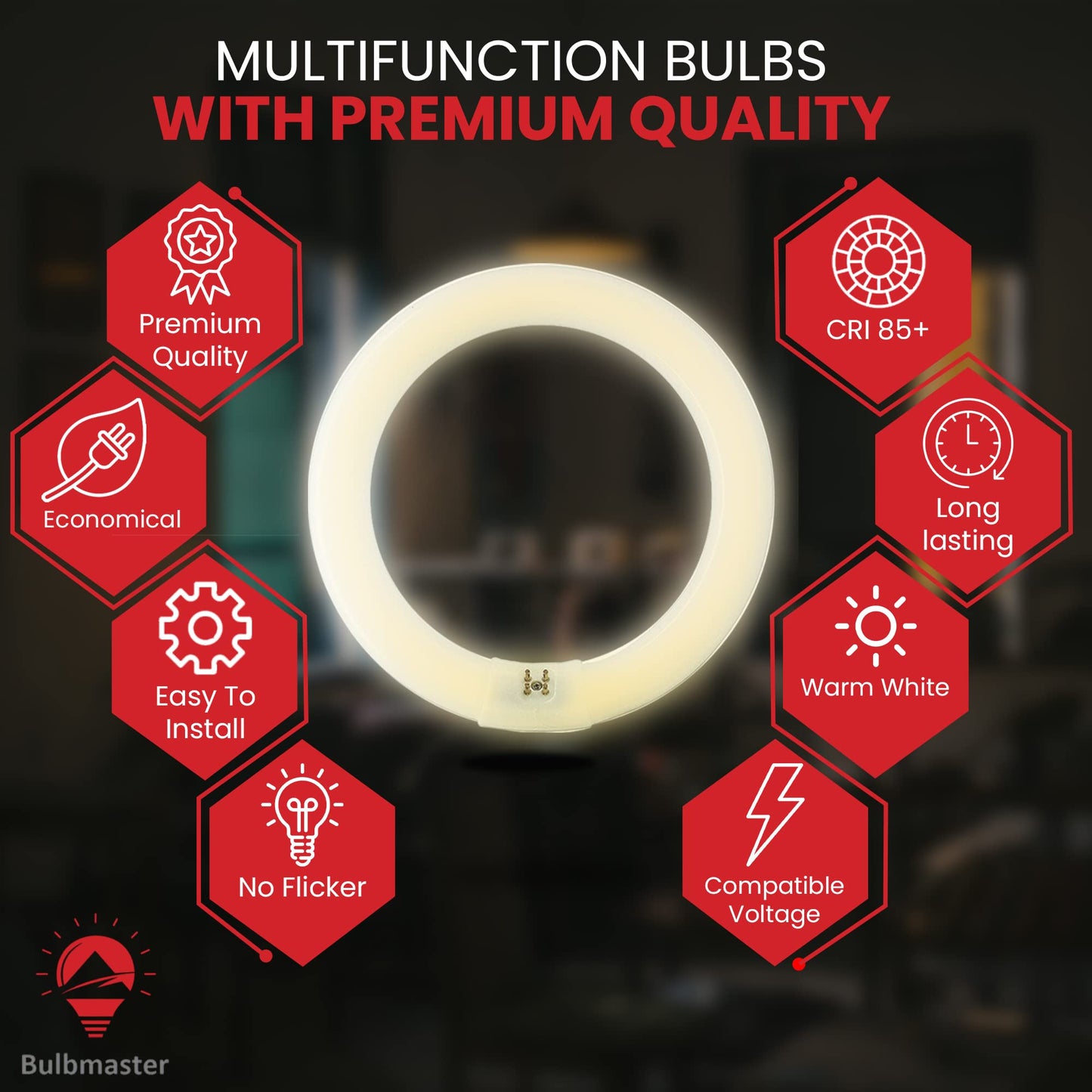 BULBMASTER FC8T9/D 22 Watts 8 Inch Round T9 Fluorescent Circular Light Bulb, Daylight 6500K, FC8T9 980 Lumens G10Q 4-Pin Base 22W Circline Ceiling