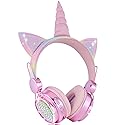 KORABA Kids Headphones Bluetooth Wireless, Unicorn LED Lights up Girls Headsets with Microphone, 10 Hours 5.0 Bluetooth Headphones for Girls, Kids…