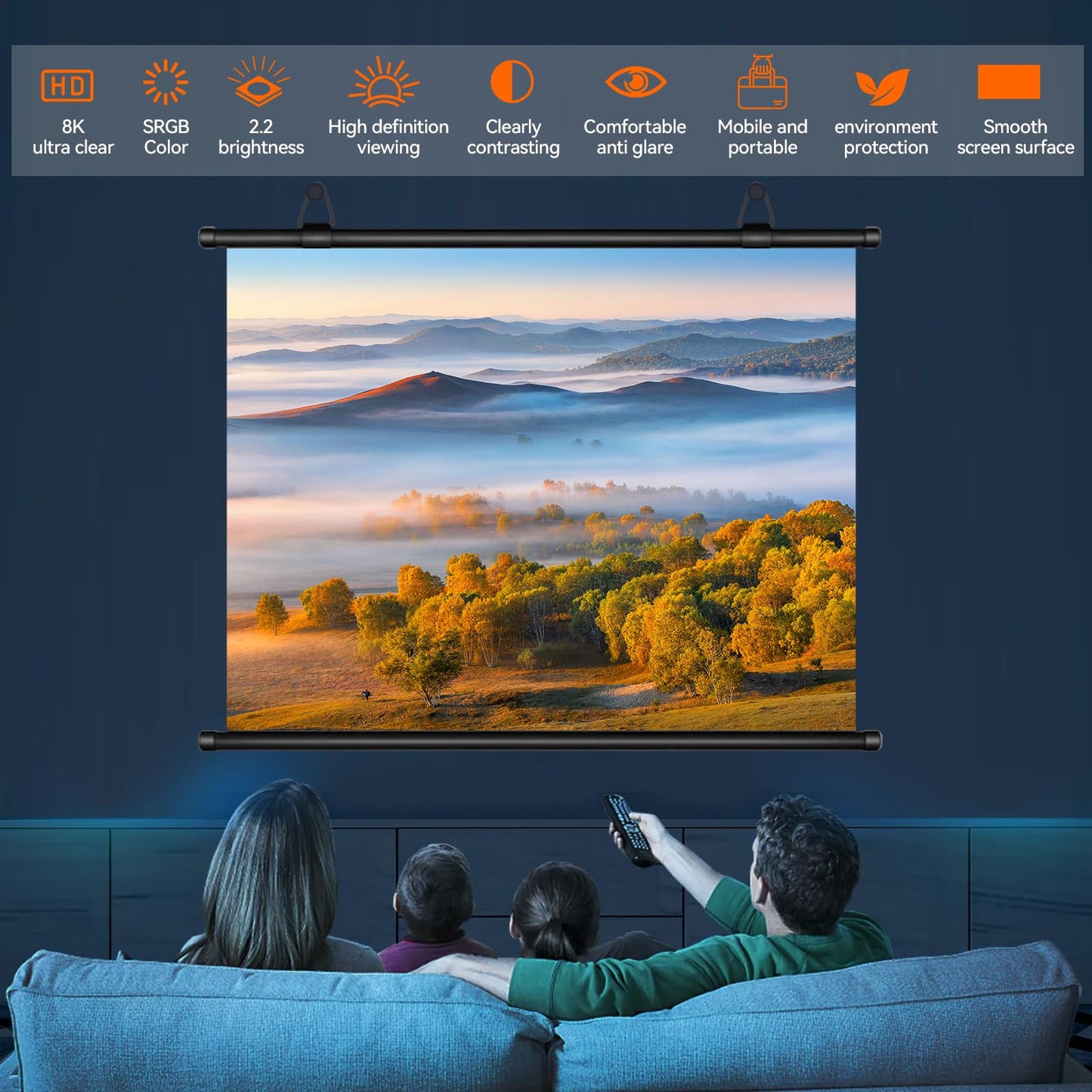 XIAOHUI Premium Portable Outdoor Projector Screen, 120 Inch, 16:9 Aspect Ratio, High Definition Display, 100% Polyester Projector Screen