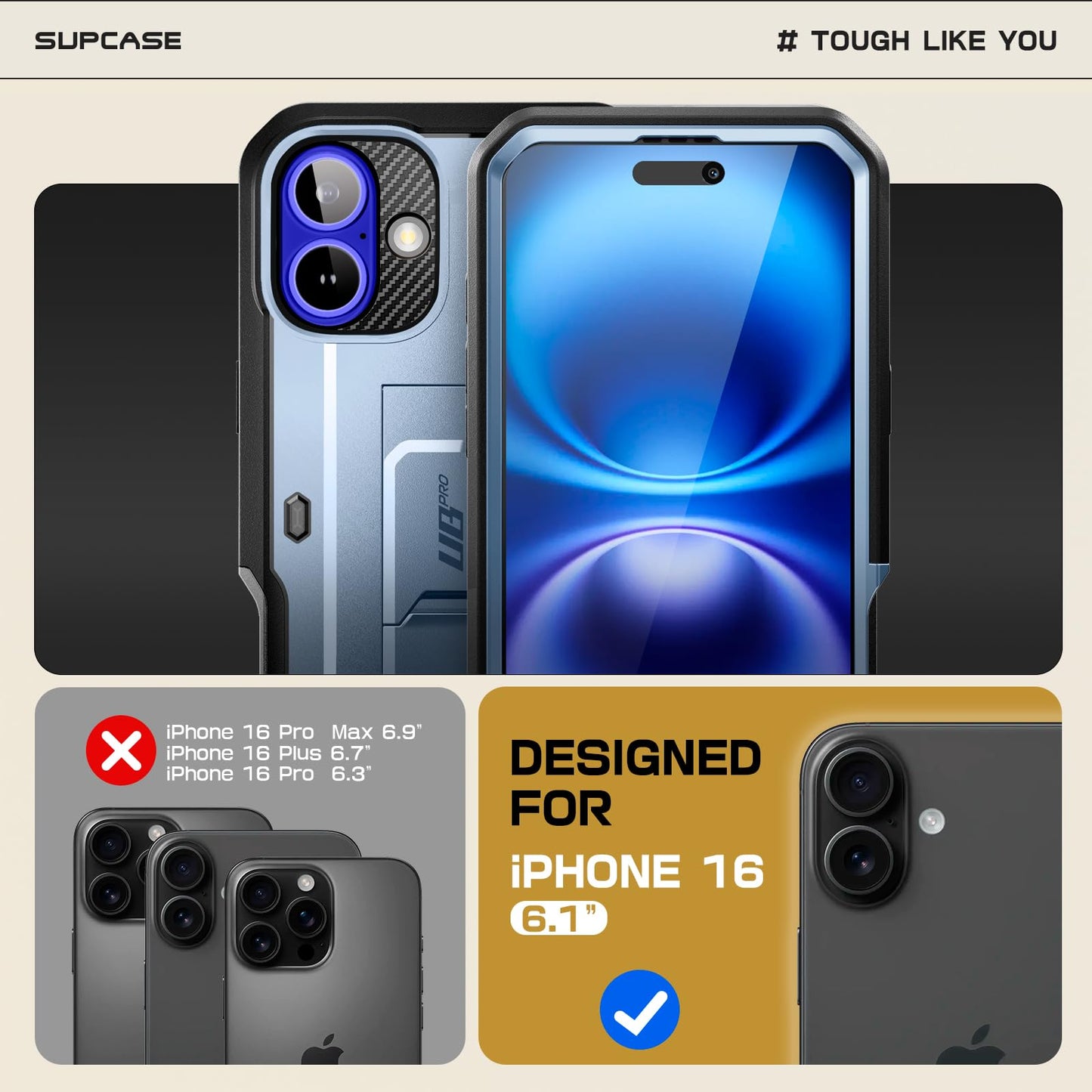SUPCASE for iPhone 16 Case with Screen Protector (Unicorn Beetle Pro), [Built-in Stand & Belt-Clip] [Military-Grade Protection] Full Body Heavy Duty