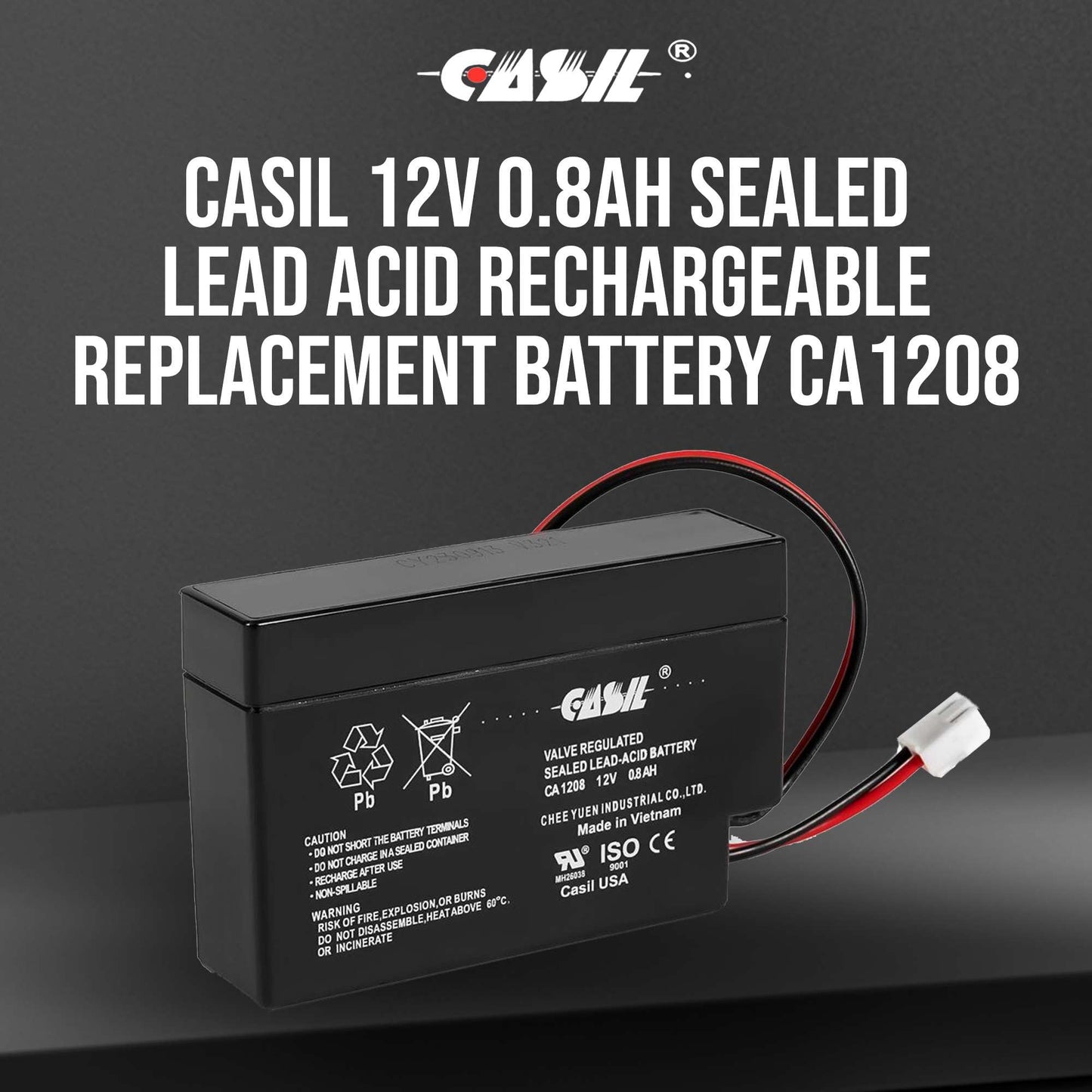 Casil 12V 0.8Ah Sealed Lead Acid Rechargeable Replacement Battery CA1208