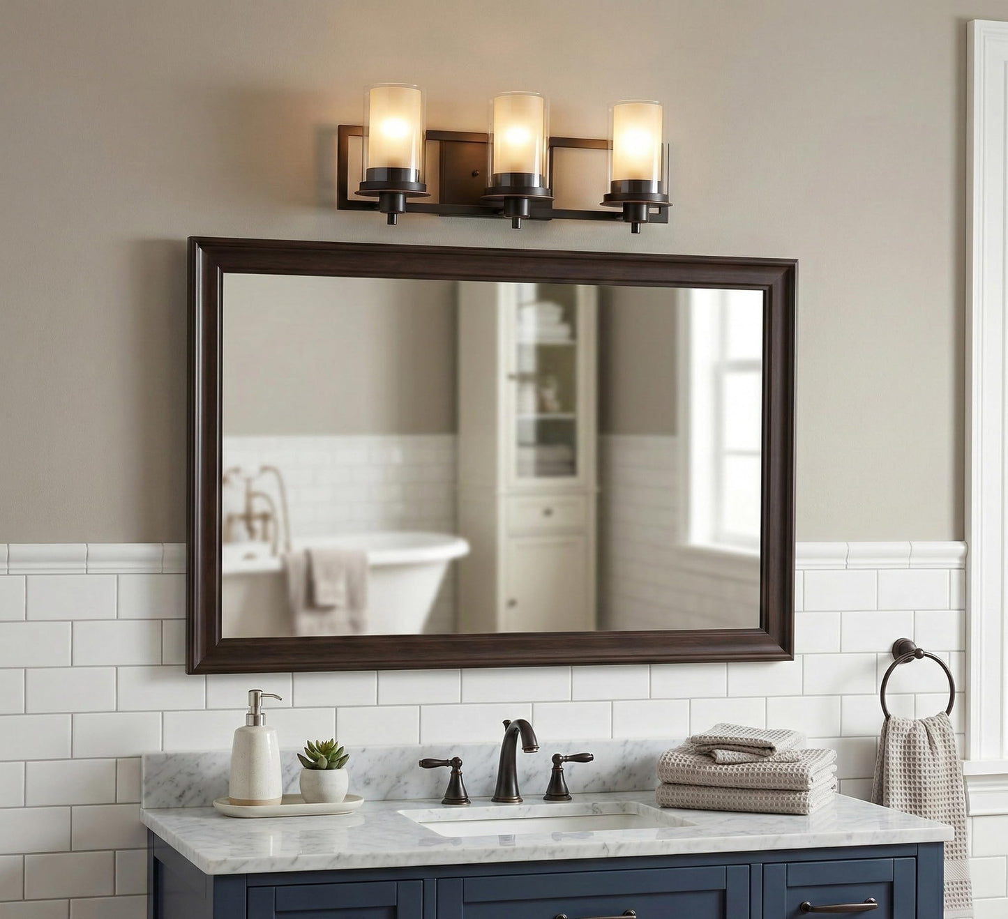 Designers Impressions Juno Oil Rubbed Bronze 3 Light Wall Sconce/Bathroom Fixture with Clear and Frosted Glass: 73473
