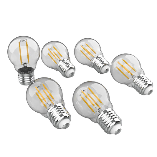 JONATHAN Y 4W LED Edison Light Bulbs Round Clear Glass E26 Base, Pack of 6