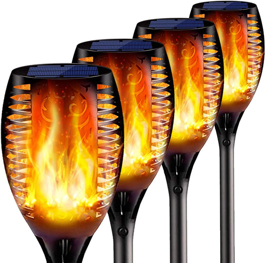 4PCs Solar Torch Lights Outdoor, 43 inch 96 LED, Waterproof Landscape Garden Pathway Light with Vivid Dancing Flickering Flames, with Auto On/Off Dusk