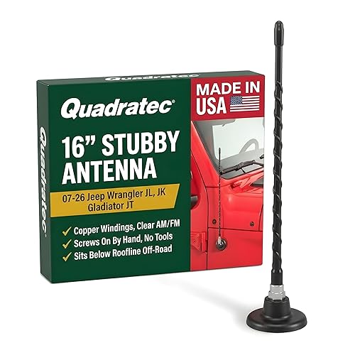 Quadratec 16" Hi Performance AM/FM Stubby Antenna - Fits Jeep Gladiator JT, Wrangler JK, JL, JKU, & JLU 2007-2023 - No Tool Installation
