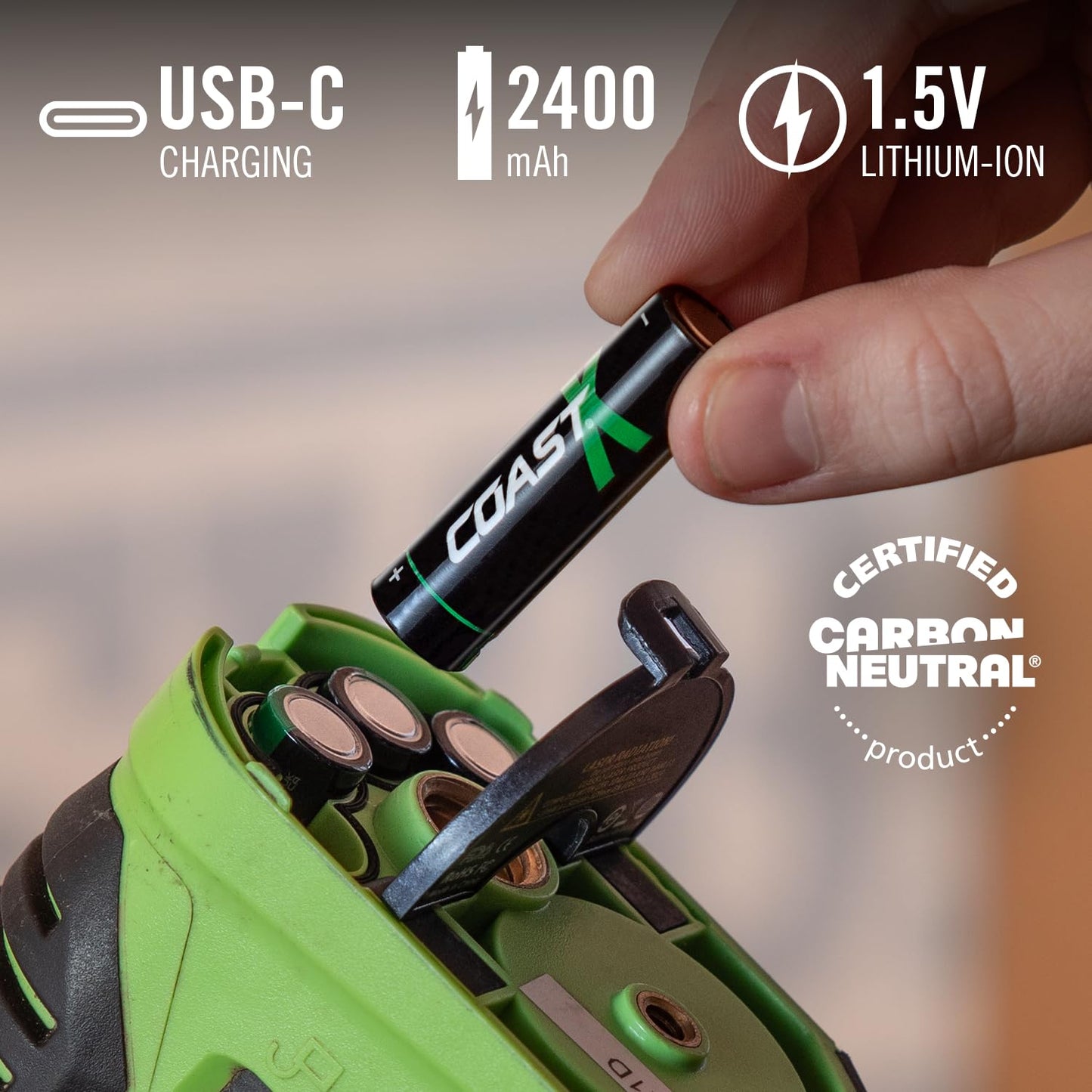 Coast AA USB-C Rechargeable Batteries, ZITHION-X, Lithium Ion 1.5v 2400 mAh, Long Lasting, Charges Under 2.5 Hours, Charging Cable Included…