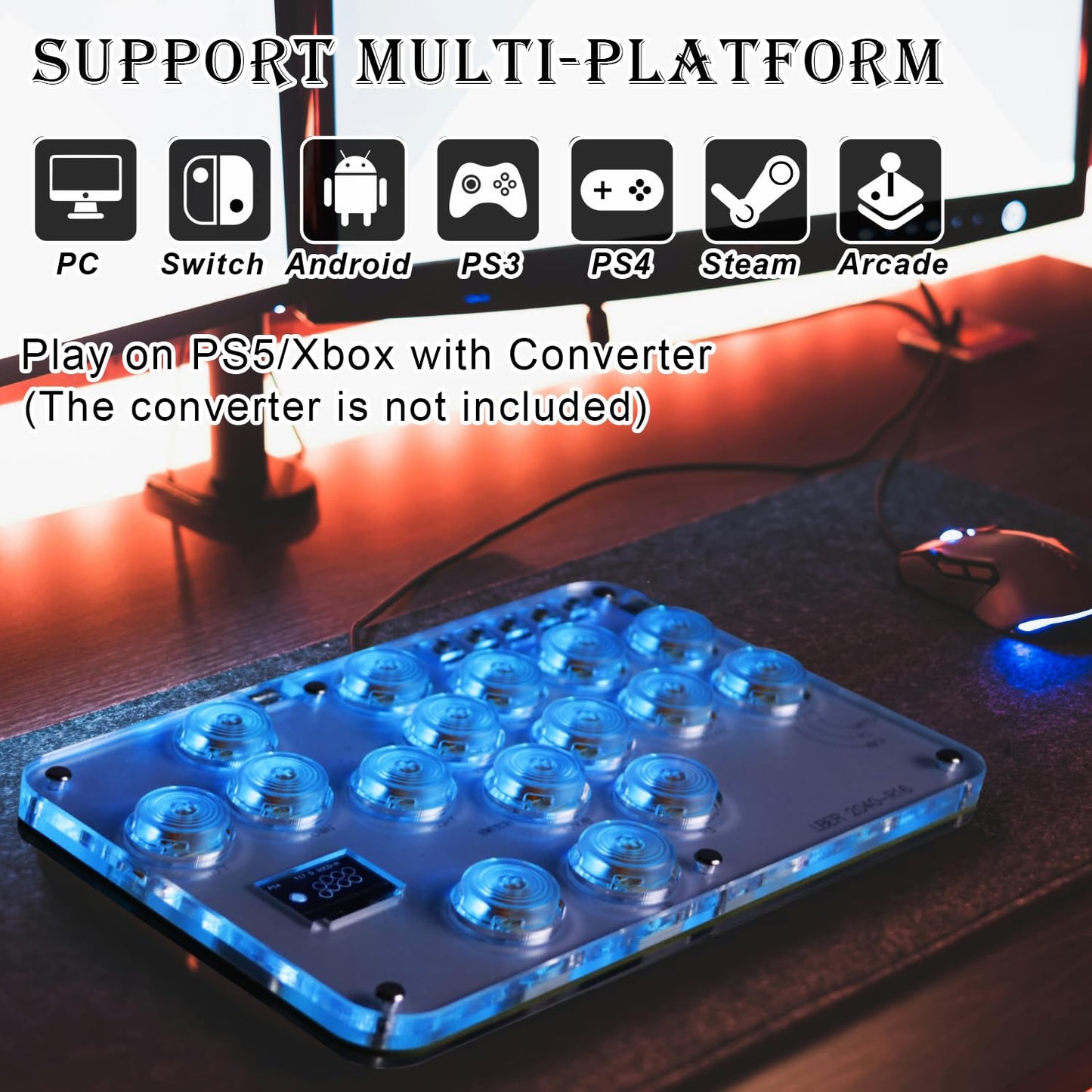 DO-CAM Leverless Controller Arcade Stick R16, Arcade Stick All-Button Controller for PC/PS3/PS4/Steam/Switch, Arcade Stick Street Fight with Turbo