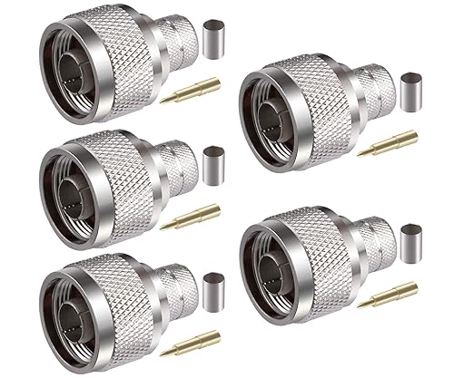 POBADY 5PCS N Male Connectors 50 ohm N Male Crimp RF Coaxial Connector for VLMR400 Belden 9913 RG8 RF Coaxial Cable