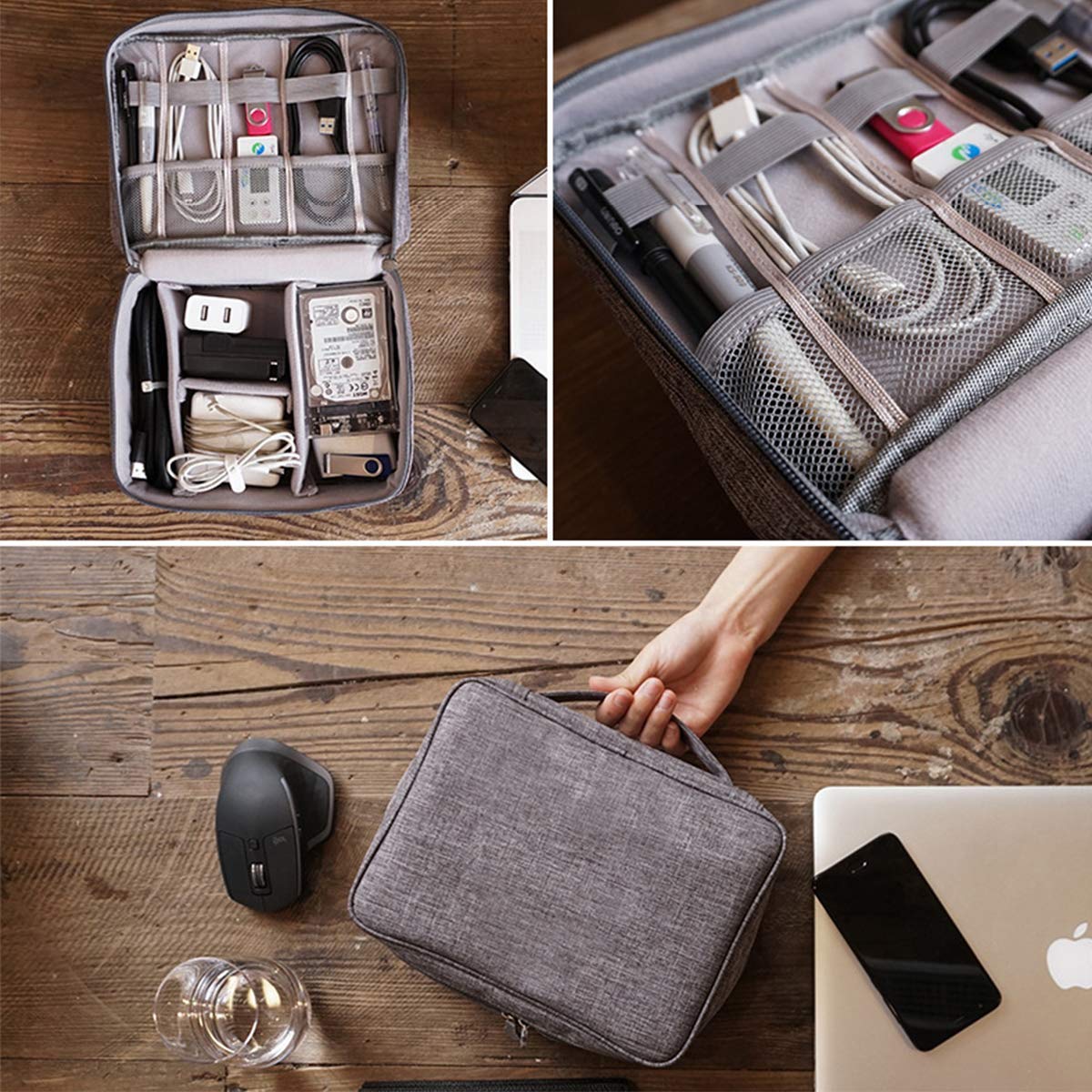 OrgaWise Electronic Accessories Bag Travel Cable Organizer Three-Layer for iPad Mini, Kindle, Hard Drives, Cables, Chargers (Three-Layer-Navy)