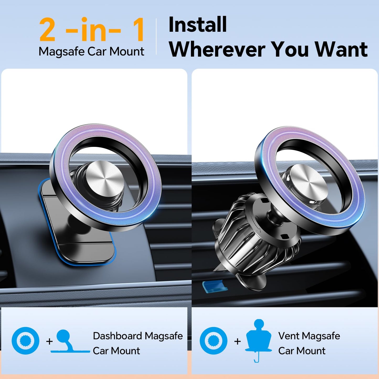 for Magsafe Car Mount Vent?20 Strong Magnets?for iPhone Magnetic Car Mount?360°?Cell Phone Mount for Car?Hands Free?Air Vent Phone Holders for Your