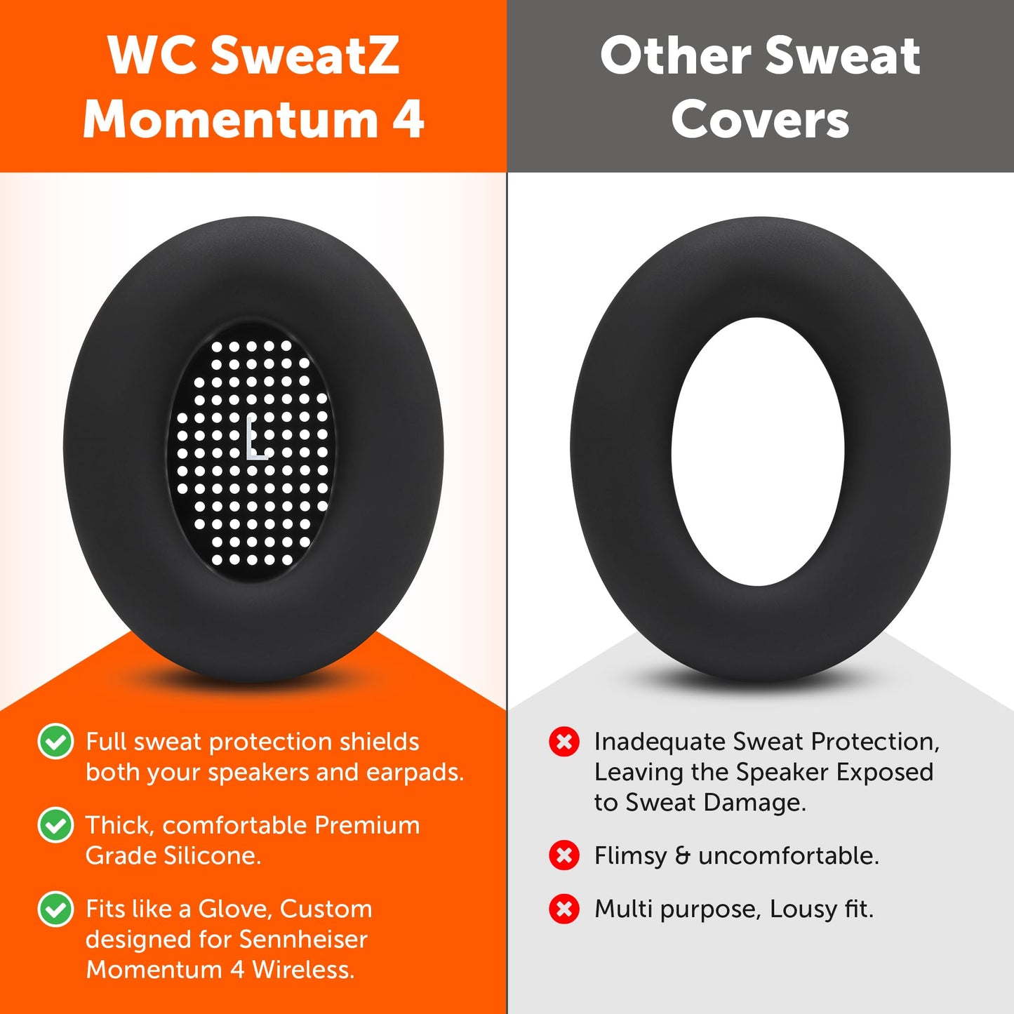WC SweatZ Momentum 4 - Patented Earpad Covers for Sennheiser Momentum 4 Wireless Over Ear Headphones by Wicked Cushions | Sweatproof & Easily Washable