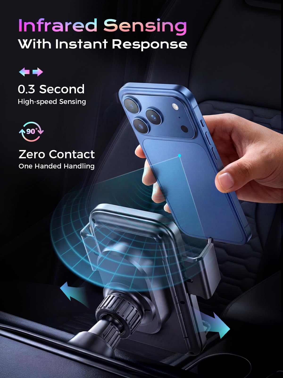 Zrpot Phone Holders for Car, Cell Phone Mount 15W Wireless Car Charger with Induction Opening and Closing Air Vent Phone Stand with Smart Screen