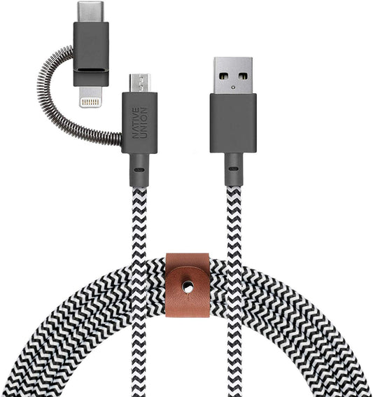 Native Union Belt Cable Universal - 6.5ft Ultra-Strong Reinforced [MFi Certified] Durable Charging Cable with 3-in-1 Adaptor for Lightning, USB-C…