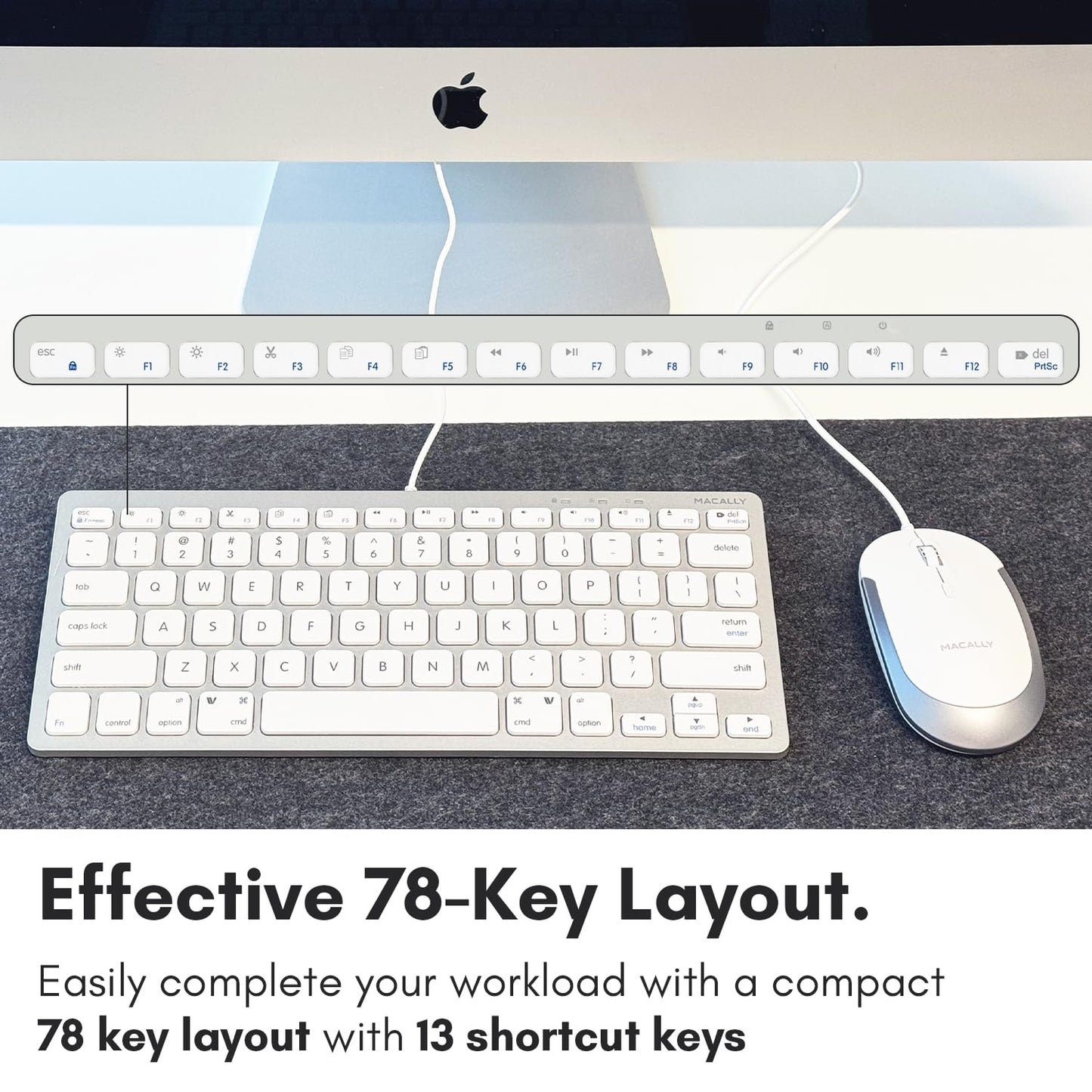 Macally USB Wired Keyboard and Mouse Combo for Mac and PC - Save Space with a Compact Small Apple Keyboard and Mouse for MacBook Pro/Air, iMac