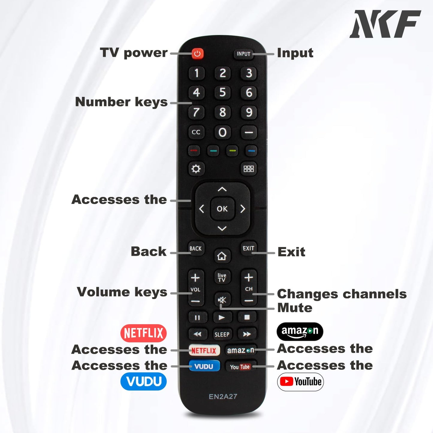 NKF EN2A27 Remote Control for Hisense TV Remote Replacement 55H6B 50H7GB 40H5C 43H5C 43H7C 50CU6000 50H5C 50H6C 50H7C 50H7GB1 50H8C 55H5C 55H6B 55H7B