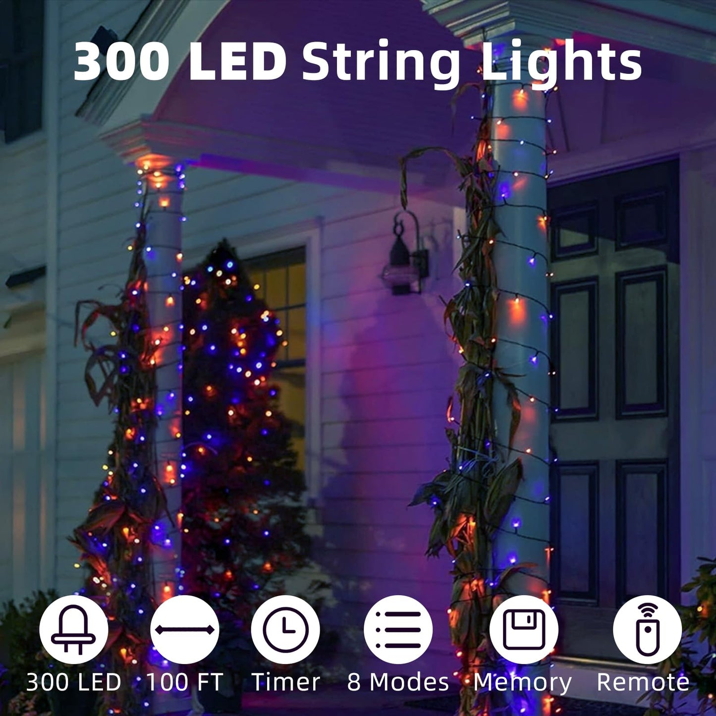 HeKation Christmas Outdoor Lights, 300Led 100FT Christmas Twinkling String Lights for Tree, Indoor, Outdoor, Purple and Orange with Remote Control 8