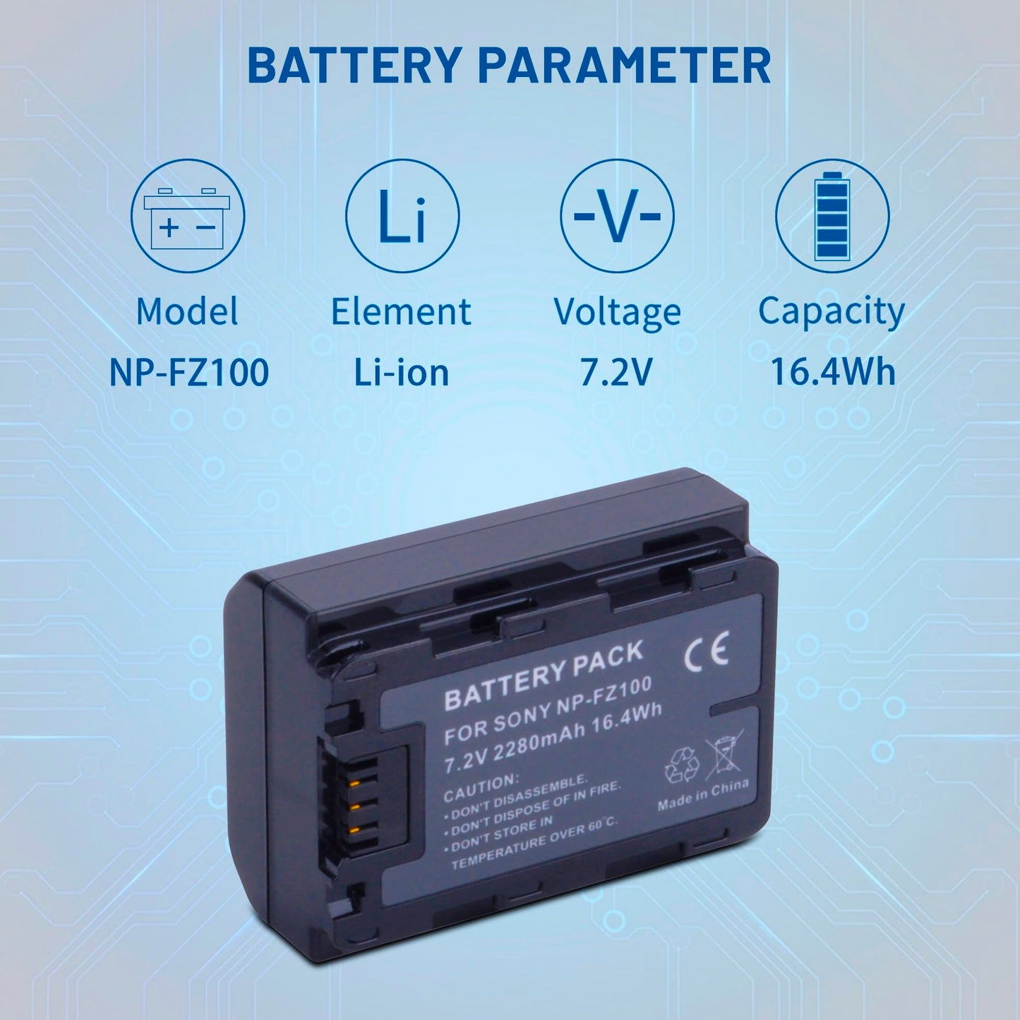 3-Pack NP-FZ100 Battery with Triple Slot LCD Charger for Sony A7iii, A7iv, A7C, FX3, FX30, A9, A6600, A6700, ZV-E1, ZV-E10ii, Alpha 9, Alpha A9 II