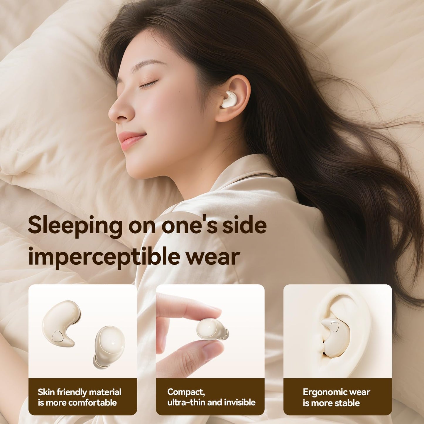 goazzzl Flat Sleep Earbuds for Side Sleepers, Invisible Mini Earbuds for Small Ear Canals, Bluetooth 5.4, 66H Battery, Noise Blocking, Waterproof, LED