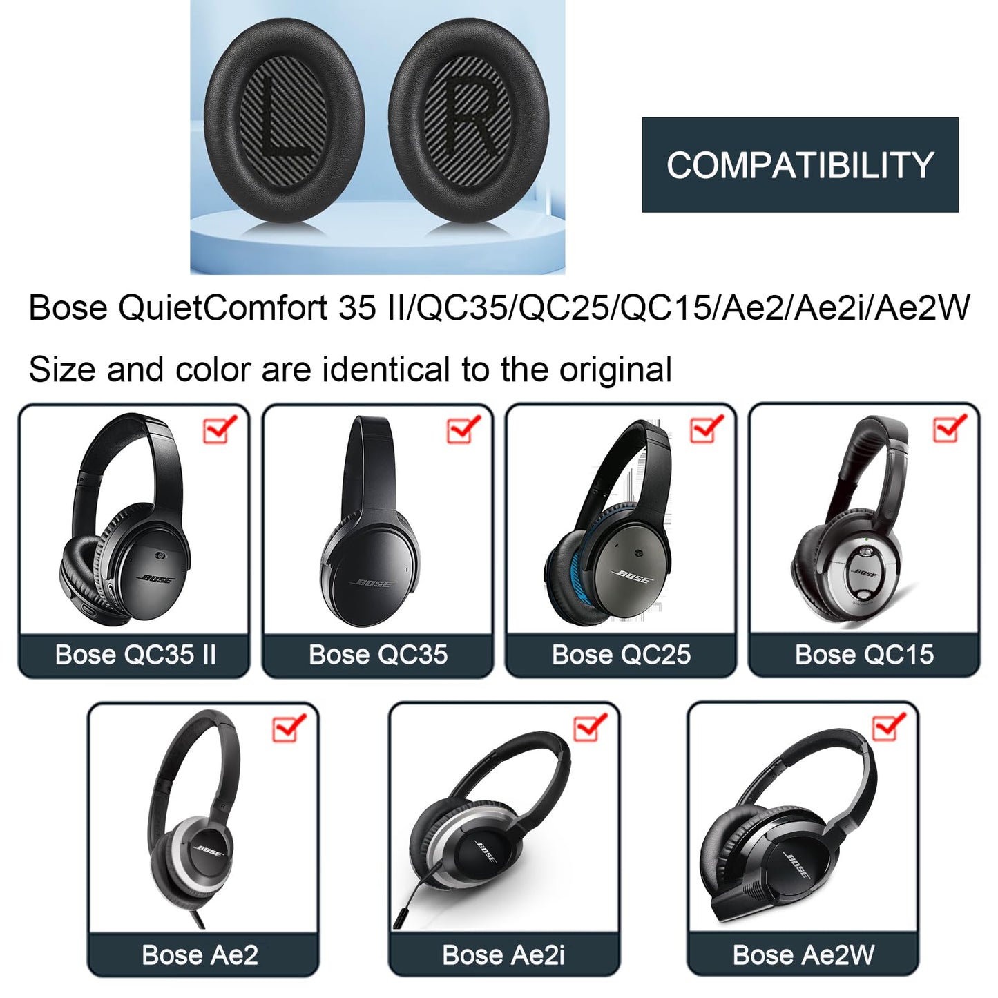 QC35 Ear Pads - Replacement Earpads Ear Cushions for Bose QuietComfort 35 II and QC35 Headphones & More(Black)