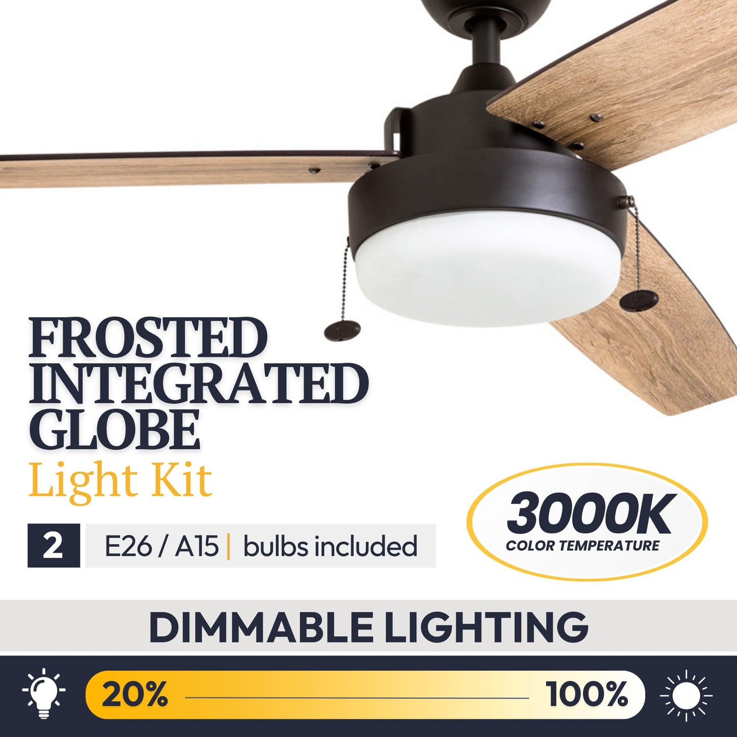 Prominence Home Statham, 52 Inch Contemporary Indoor LED Ceiling Fan with Light, Pull Chain, Dual Mounting Options, Modern Dual Finish Blades