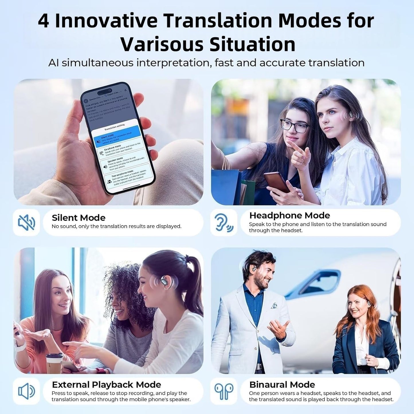 AI Translation Earbuds Real Time for iPhone and Android, 144 Language Translator Earbuds, Bluetooth Headphones Translation Language Device 3-in-1…