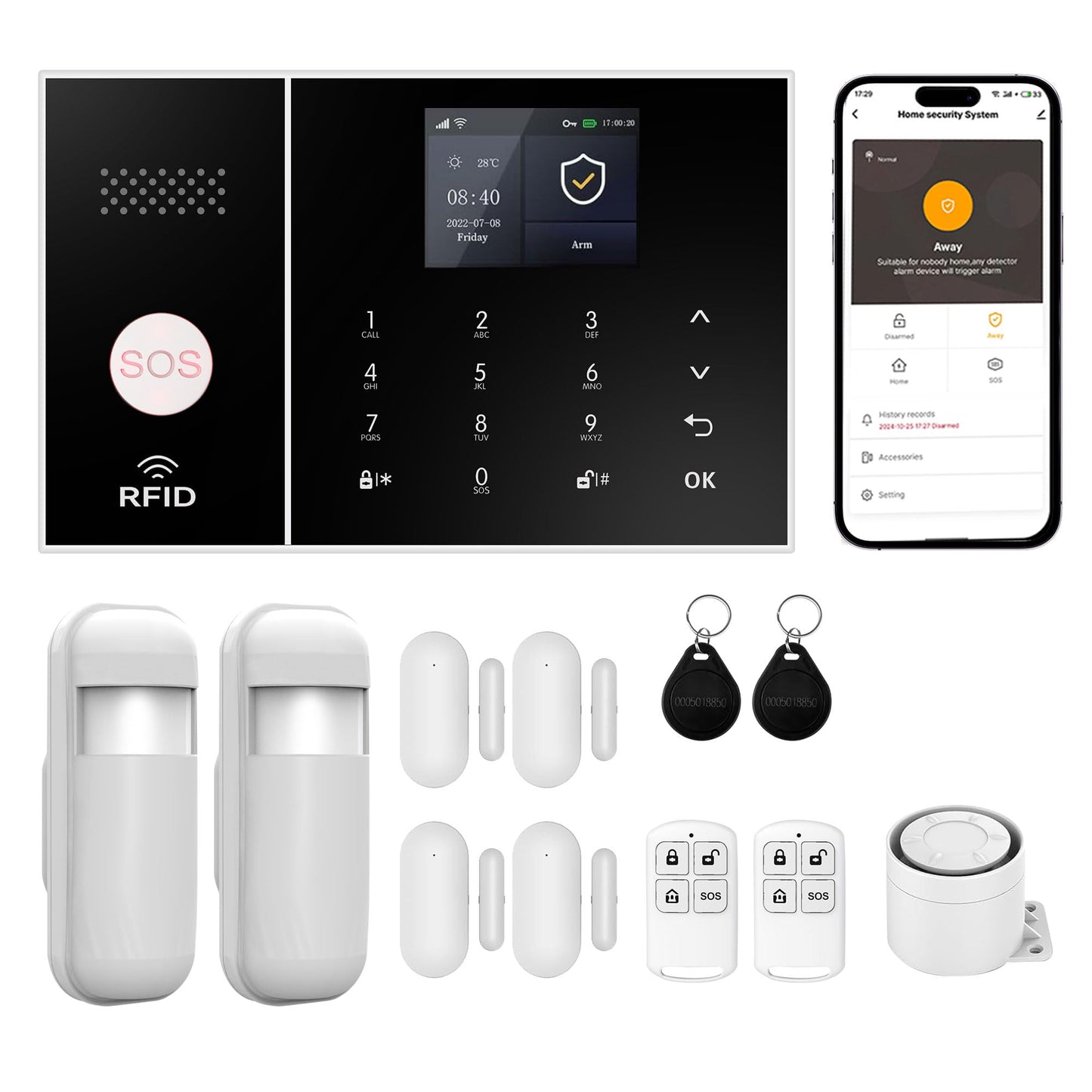 XUK Home Security System, Smart Home Alarm System with Door & PIR Motion Sensor, Compatible with Alexa/Google Home, Easy Installation Home Security