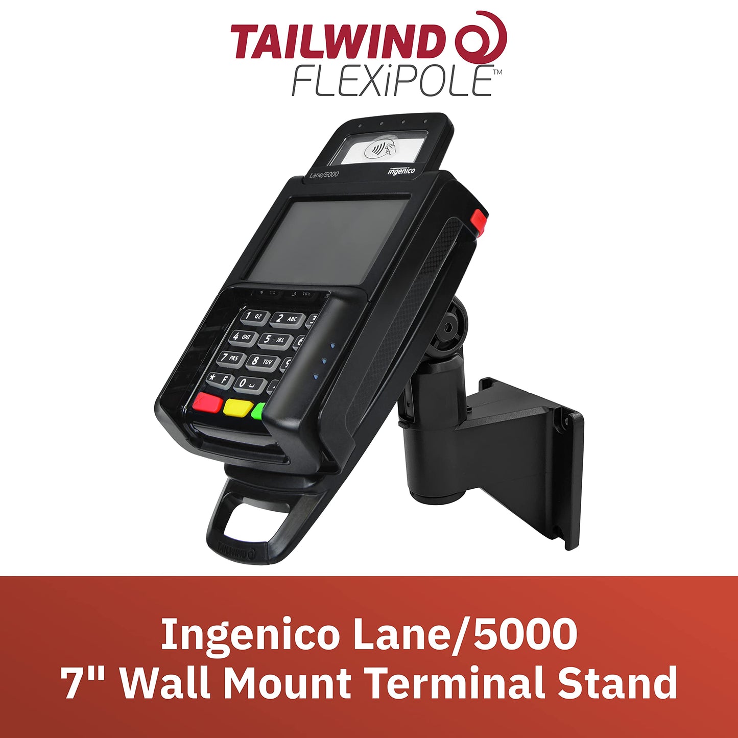 ENS Tailwind Ingenico Lane/5000 V2 7" Wall Mount Terminal Stand, Black