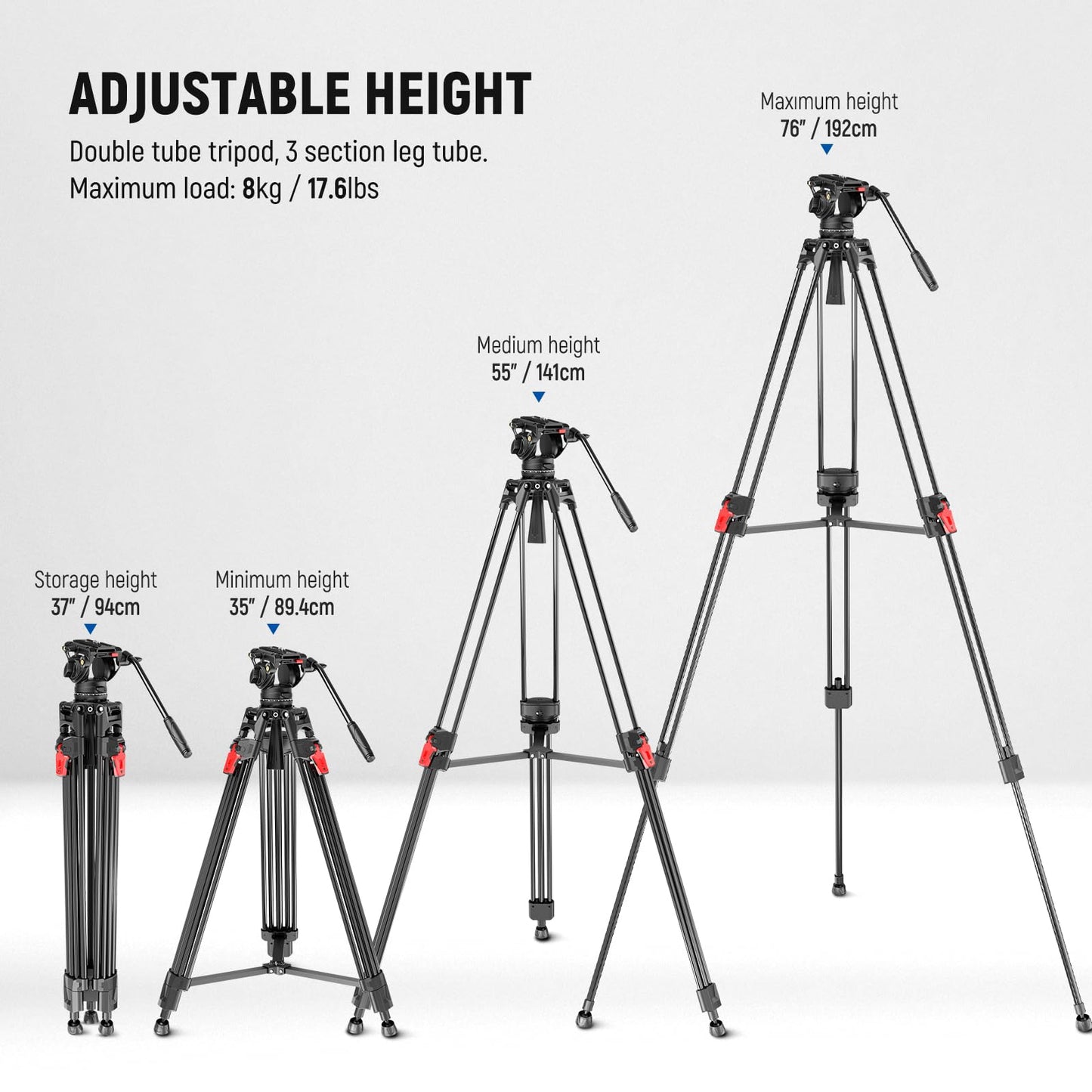 NEEWER 76" Video Camera Tripod with Fluid Head, One Step Quick Release Heavy Duty Aluminum Portable Tripod Stand with Cleaning Cloth, Dual Mode QR