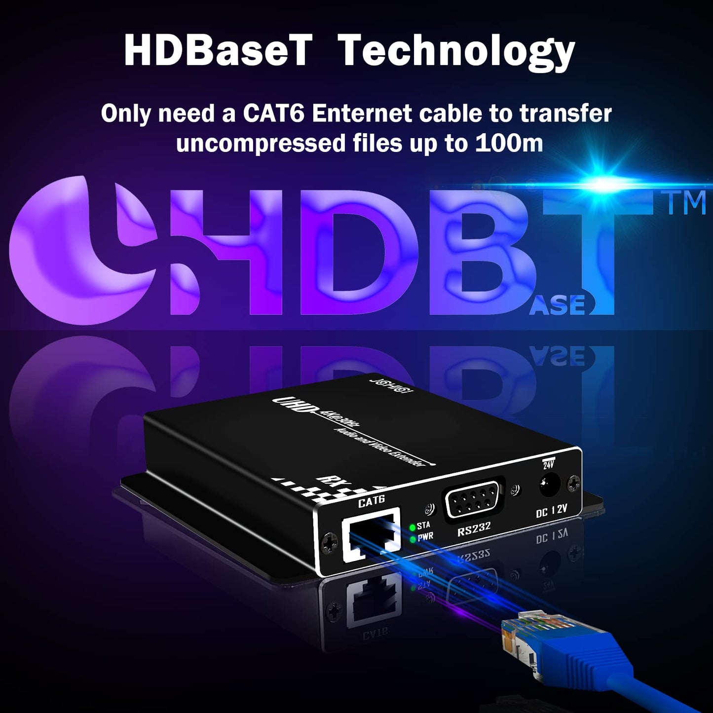 HDBasT HDMI Extender Over Cat5e/6 Ethernet up to 100m(328fts),JCHICI UHD 4K 60Hz (4:2:0 8-bit) with Bi-Directional IR, PoC and RS 232, Lossless