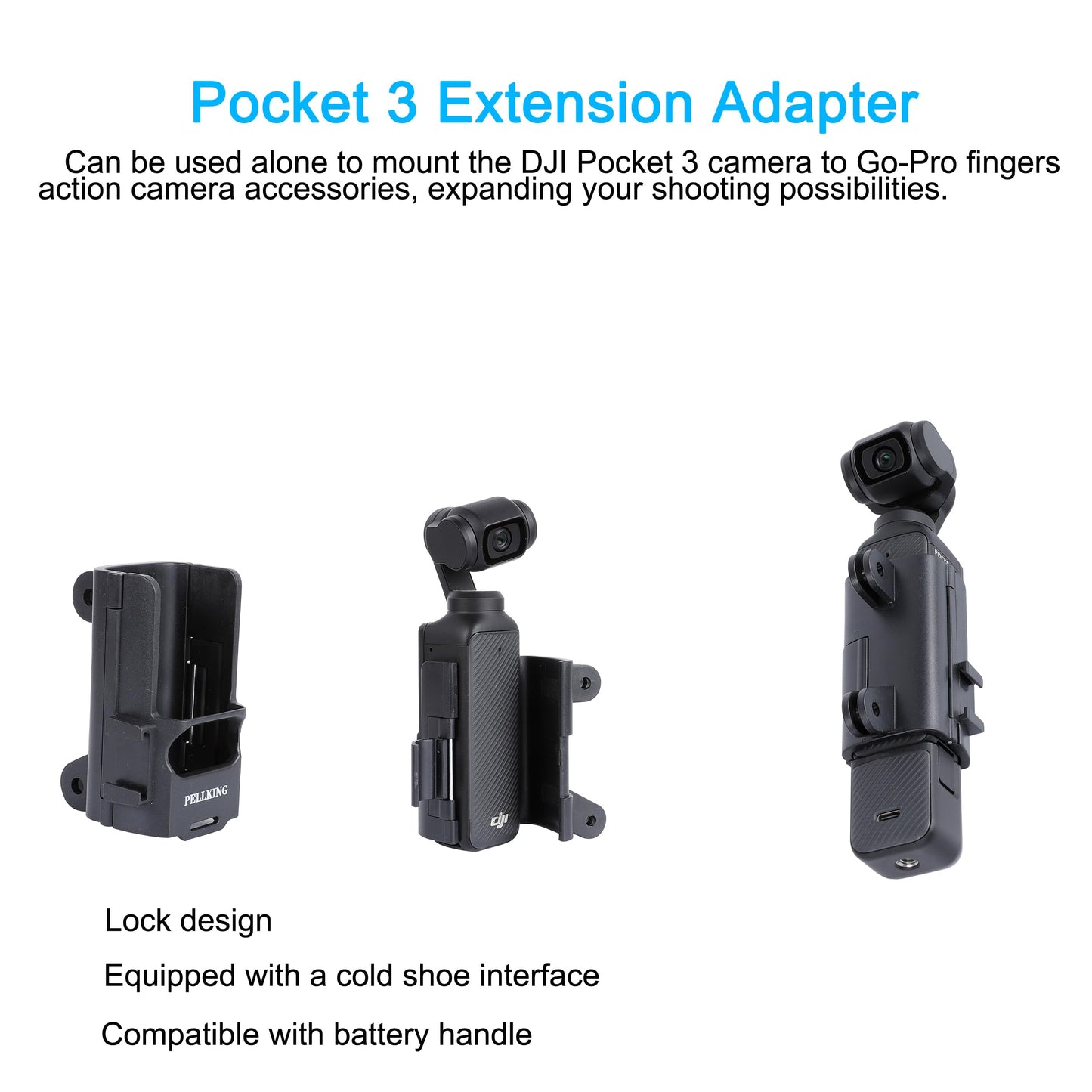 PellKing DJI Osmo Pocket 3 Magnetic Mount Kit - Magnetic Suction Stand + Pocket 3 Extension Adapter Cage with Cold Shoe Accessories