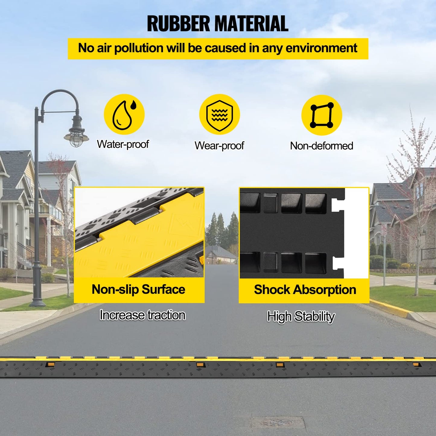 Happybuy 5 Pack Rubber Cable Protector Ramp 2 Channel Heavy Duty 66000lbs Load Capacity Cable Wire Cord Cover Ramp Speed Bump Driveway Hose Cable Ramp