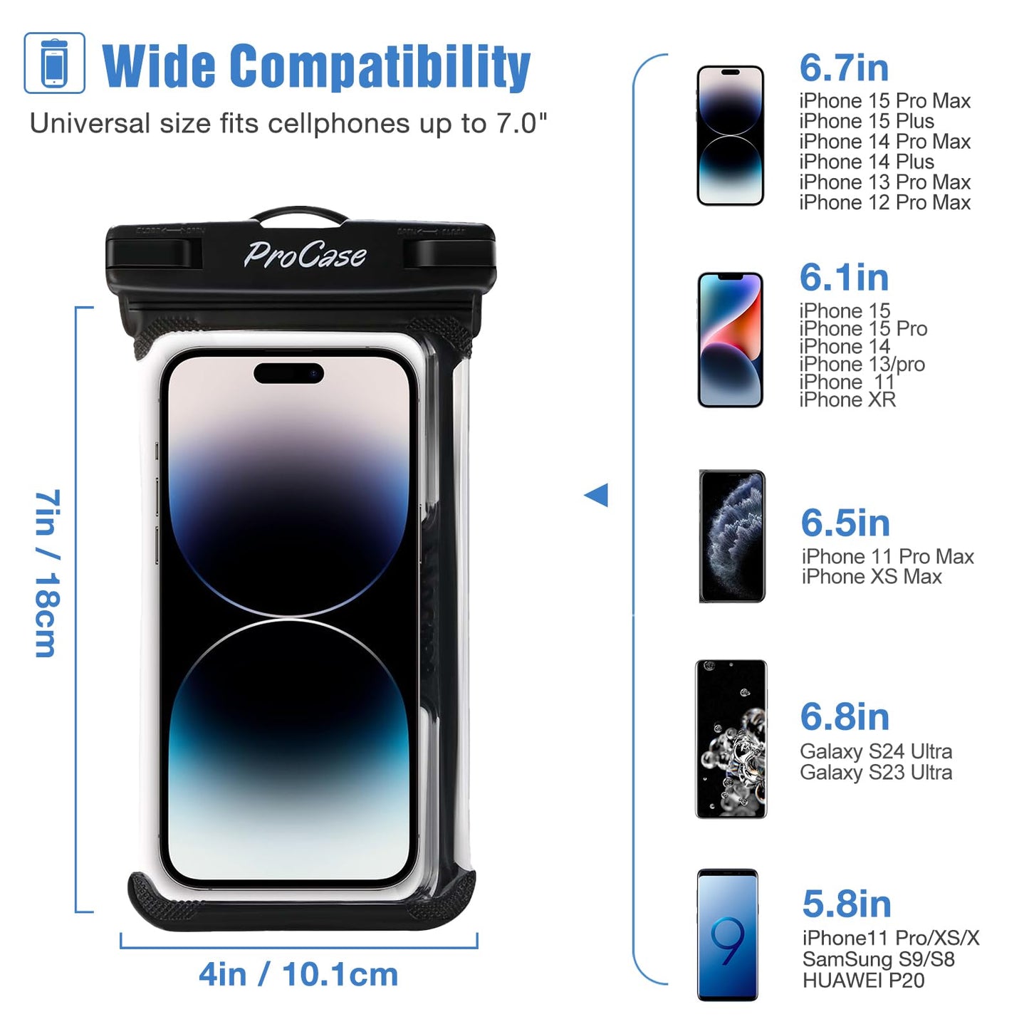 ProCase 2 Pack Waterproof Phone Pouch, Underwater Phone Case Up to 7", Dry Bag for iPhone 17 Air 16 15 14 13 Pro Plus Max, Galaxy S24 S23 S22 Ultra