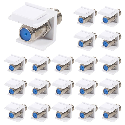 ATNSINC 20pcs Coax Keystone Jack, Nickel-Plated F-Type RG6 Coaxial Connector Female to Female for Wall Plate and Patch Panel