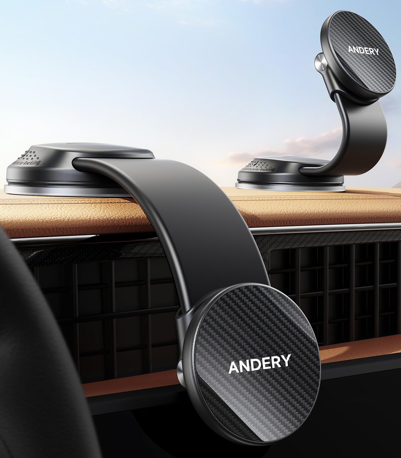 ANDERY Car Phone Holder for MagSafe [360° Adjustable Memory Alloy Arm | 2400gf Strongest Magnetic Power] Bendable Car Mount, Phone Holders for Your