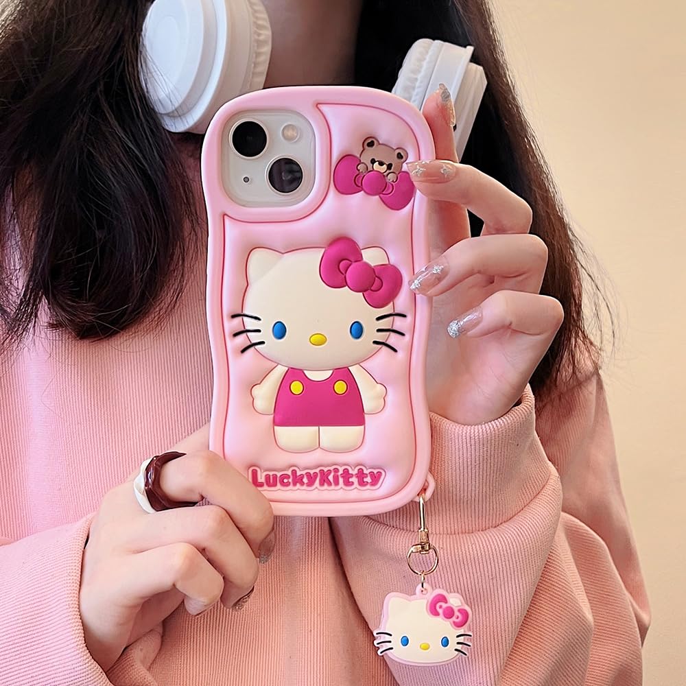 Tenmonth Cartoon Case Compatible with iPhone 13/14 Case, Cute Funny Kawaii Cat Kitty Phone Case 3D Character Soft Silicone Cover Case for Kids Girls
