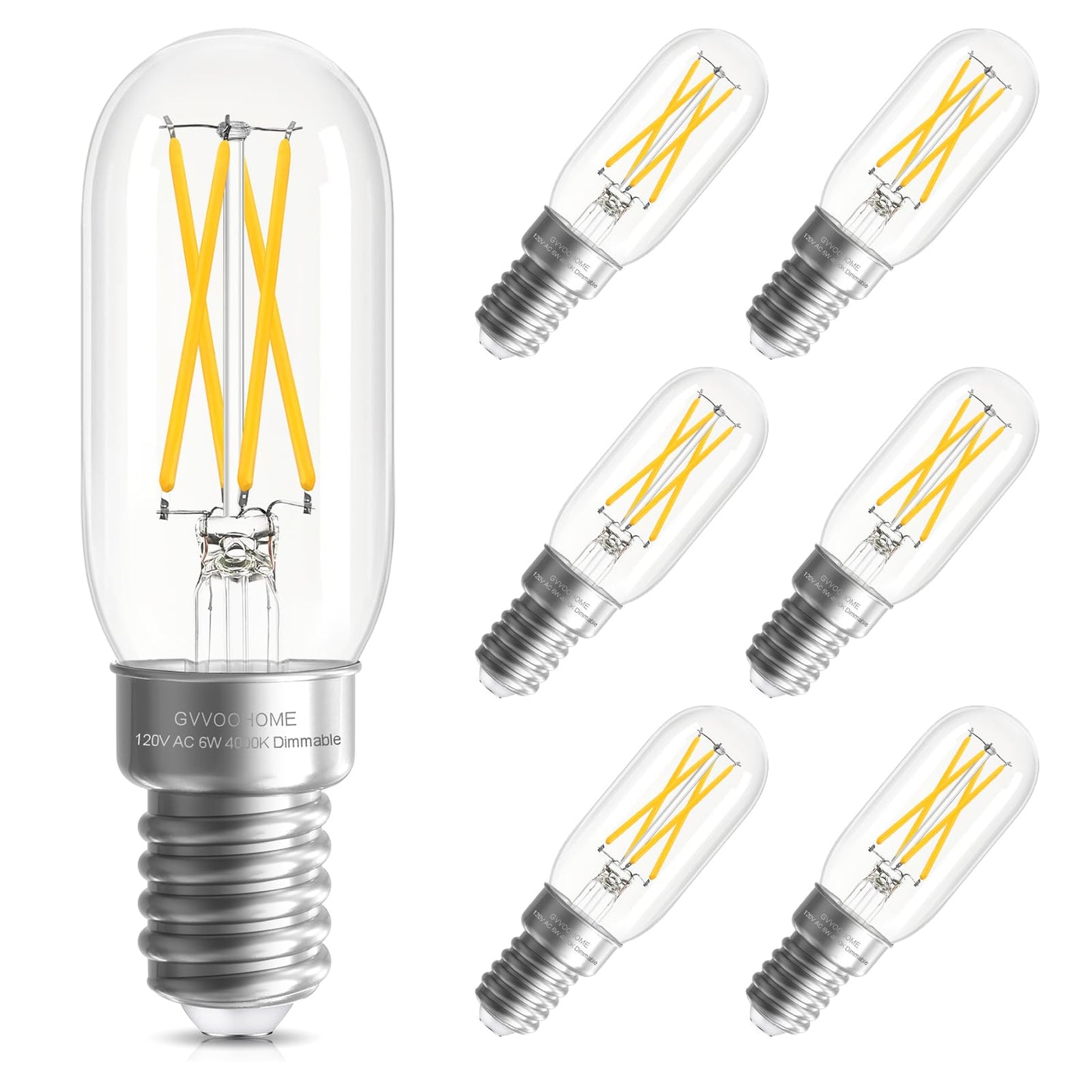 GvvooHome E12 Candelabra Bulb Dimmable, 6W, 60 watt Equivalent, Neutral White 4000K, T6 T25 E12 LED Bulb for Chandeliers, Ceiling Fan, 90+CRI 600LM