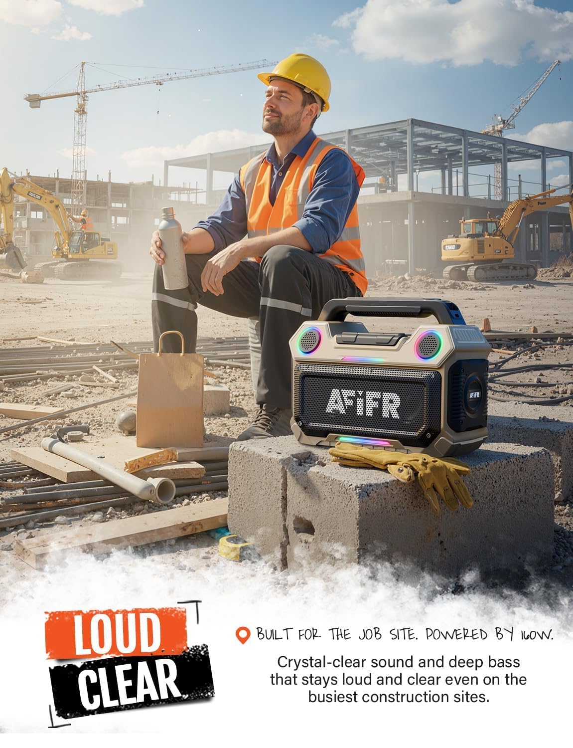 AFIFR Outdoor Bluetooth Speaker, 160W Loud Bass! Rugged, IP67 Waterproof, 24H Playtime with Lights, Wireless TWS Pairing Portable Speakers for Party