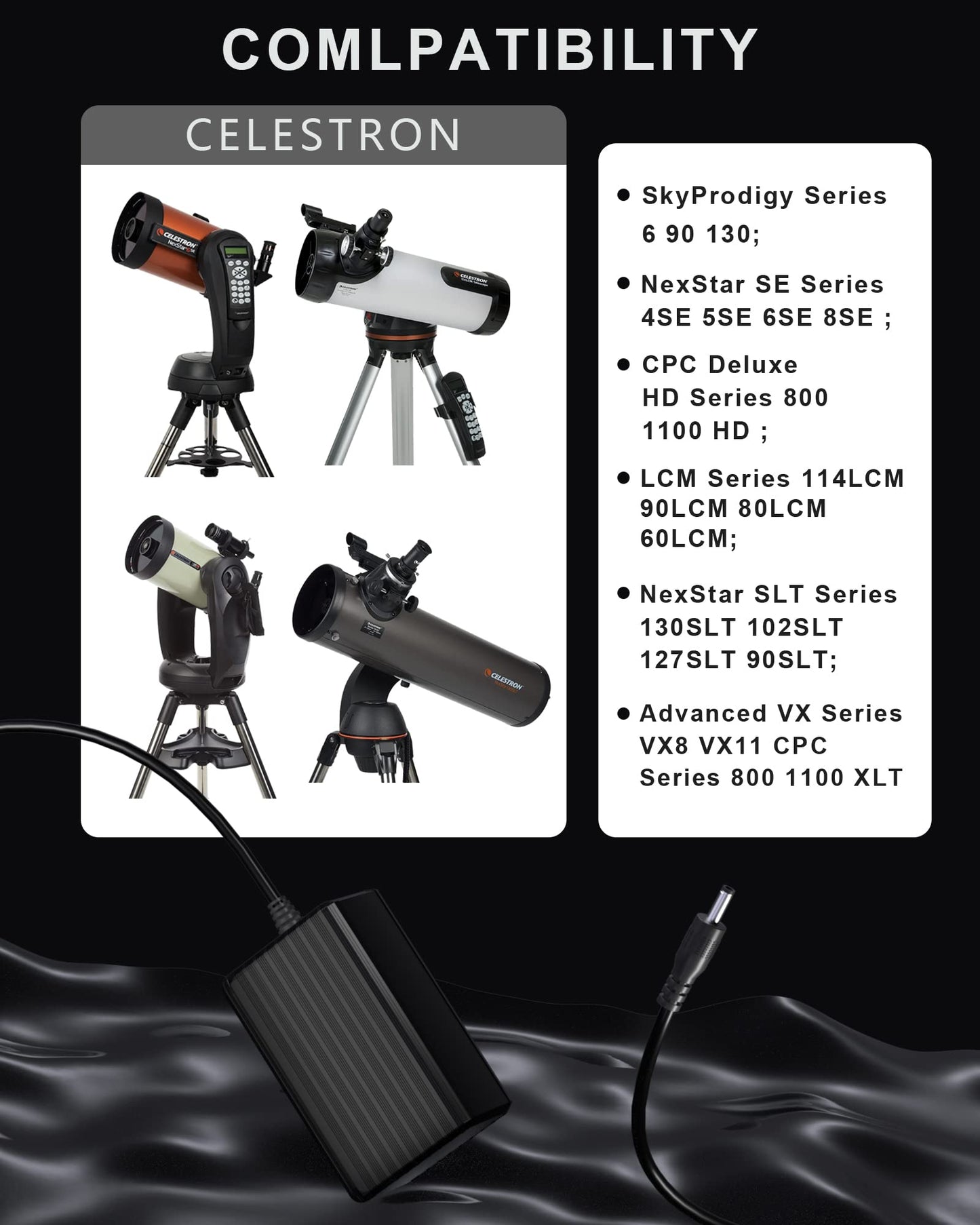 Adapter Replacement for Celestron 18778 AC Power Adapter Compatible with NexStar 4SE 5SE 6SE 8SE 130SLT 127SLT LCM 114LCM 90LCM Power Cord【10 Feet…