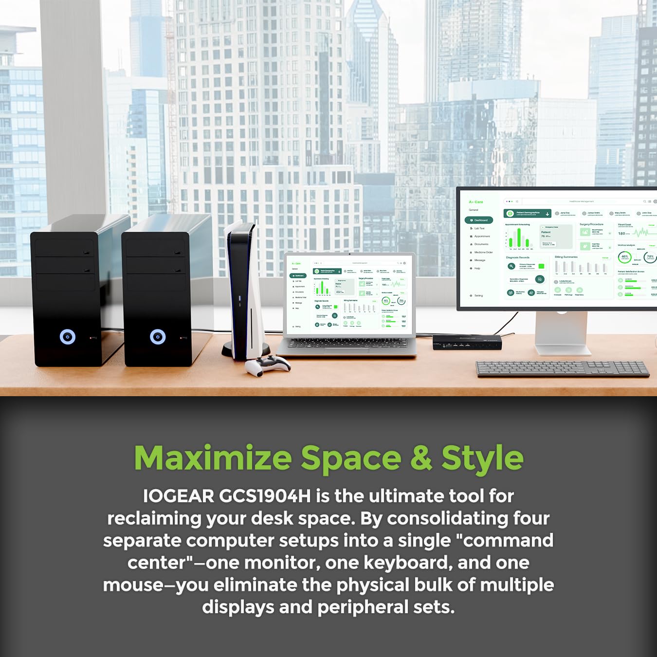 IOGEAR 4-Port 4K KVM Switch with HDMI Connection, Control 4 Computers with one Monitor, Keyboard, & Mouse - up to 4096x2160 @60 Hz or 5120x1440 @60Hz