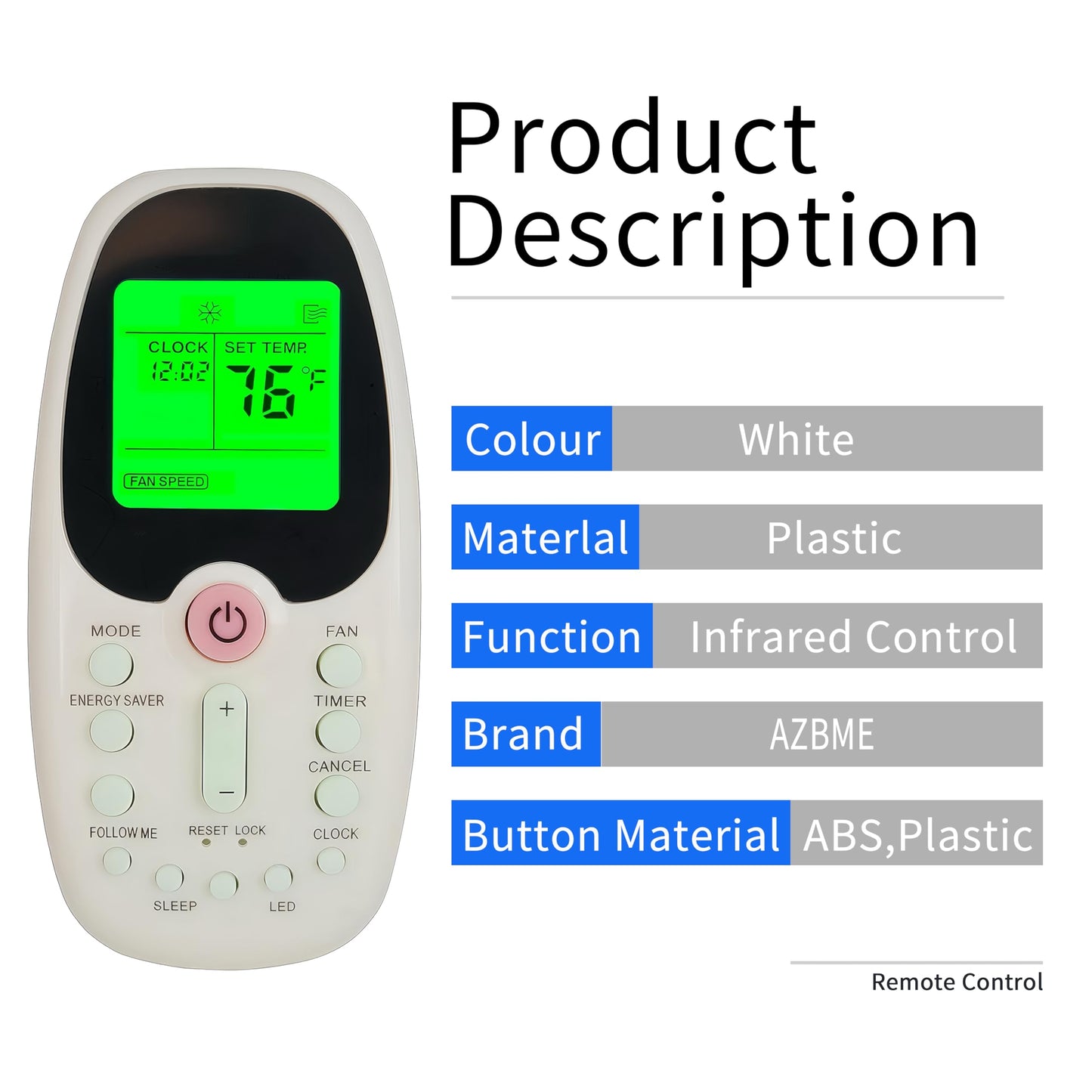 Replacement Remote Control for Midea Arctic King Comfort-aire Window Air Conditioner R09B/BGE R09B/BGCE R09A/BG(C) E R09B/BG(C) E R09C/BG(C) E