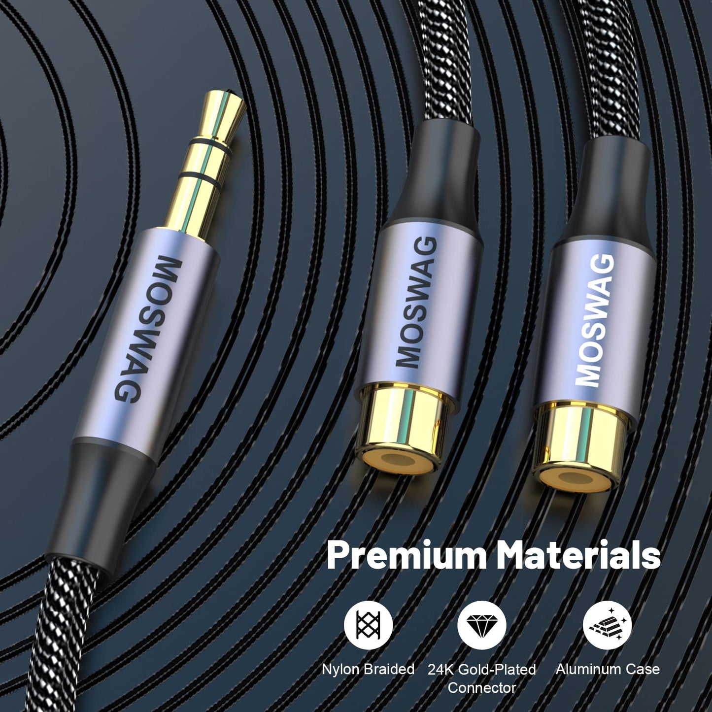 MOSWAG 3.5mm to Dual RCA Audio Cable 2 Packs,3.5mm Male to 2 RCA Female Headphone Jack to RCA Stereo Audio Adapter Compatible with Headphones,Home