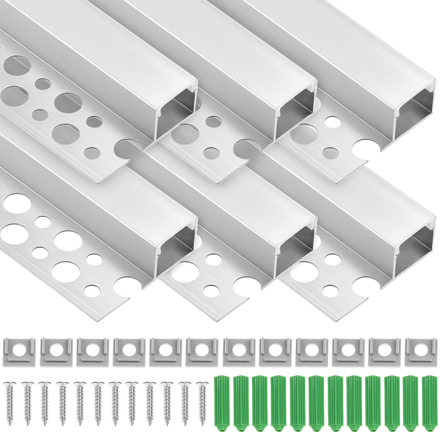 QWORK Trimless Recessed LED Channel 6 Pack 3.3FT - Matte Silver Aluminum for Drywall, Ceiling & Accent Lighting